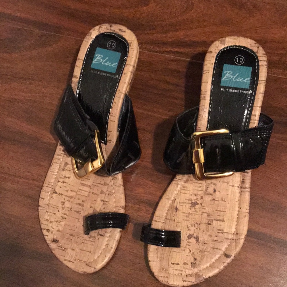Black and light tan high heel slip on sandals